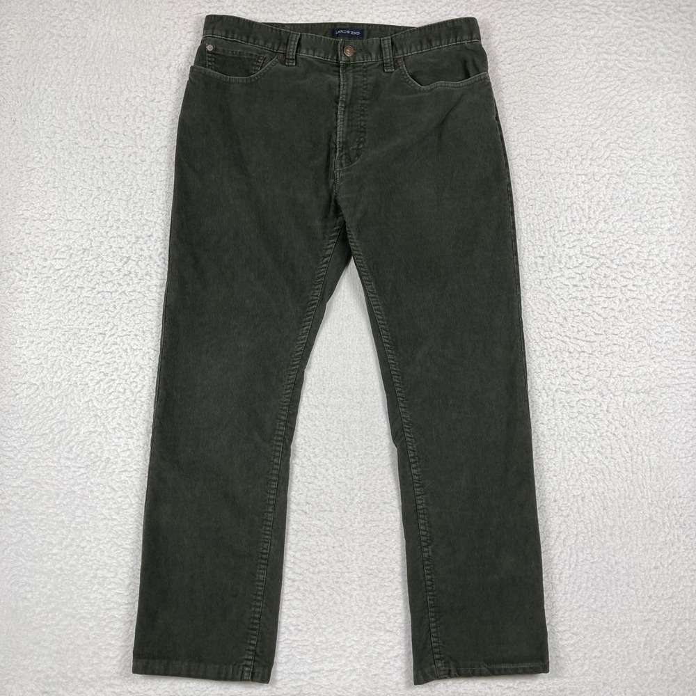 Lands End Corduroy Pants Mens 36 Green Straight Fit Classic Casual Gorpcore